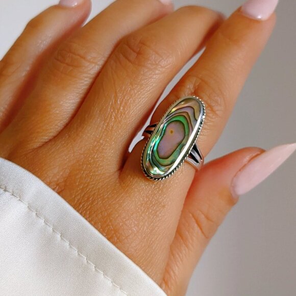 Sterling Silver Abalone Ring, Women's Ring, Ring, Genuine Abalone, 925 Stamped, - Picture 1 of 10